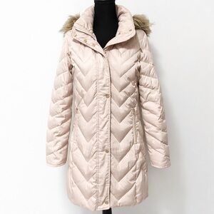 Andrew Marc NY Metallic Cream Puffer Coat Fur Hood XS Winter Jacket